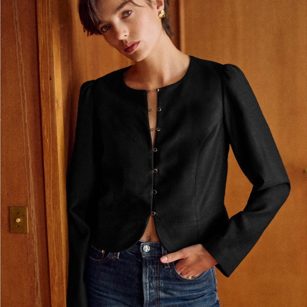🌟NEW🌟 Sézane Alwane Black Women's Button-Front Jacket